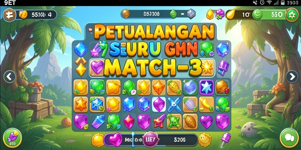 Tampilan gameplay seru dalam 9ET dengan kombinasi elemen Match-3.