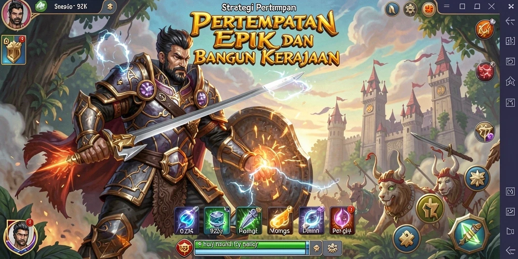 Tangkapan layar 9ZK menampilkan aksi pertempuran dan pembangunan kerajaan.