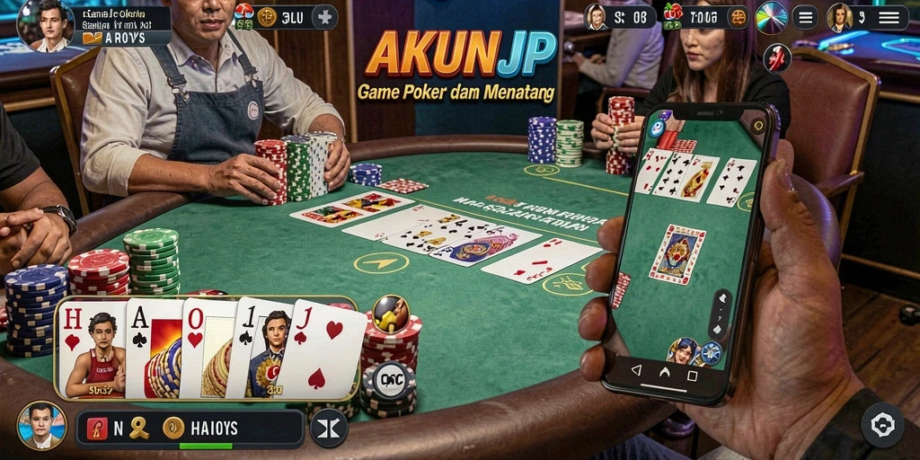 Screenshot gameplay menunjukkan keseruan bermain poker di AKUNJP.
