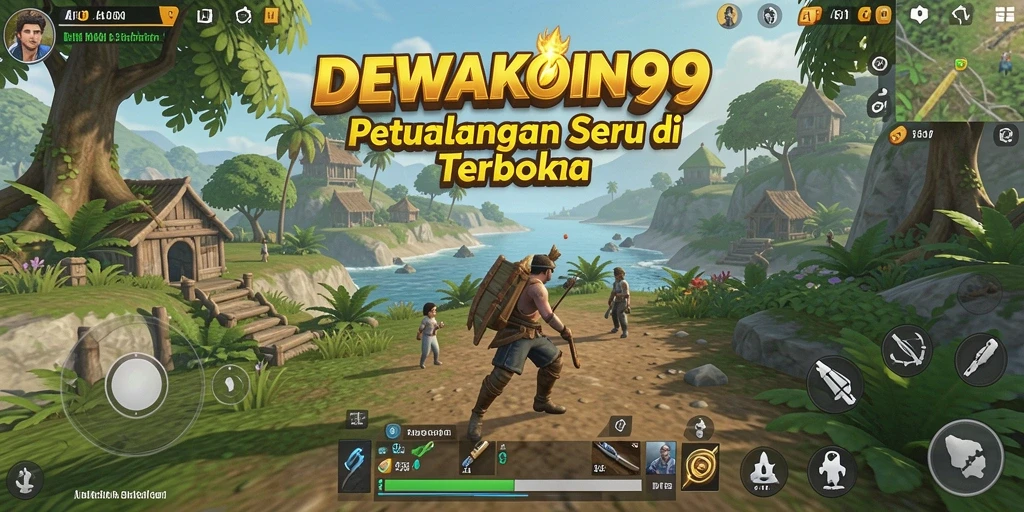 Screenshot gameplay DEWAKOIN99 menunjukkan petualangan dalam dunia terbuka yang luas.