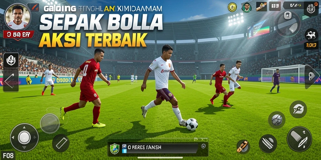Screenshot gameplay F08 menampilkan aksi sepak bola mendebarkan.