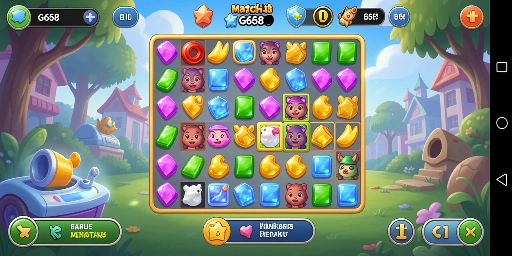Screenshot G668 menampilkan gameplay Match-3 yang penuh warna dan menarik.