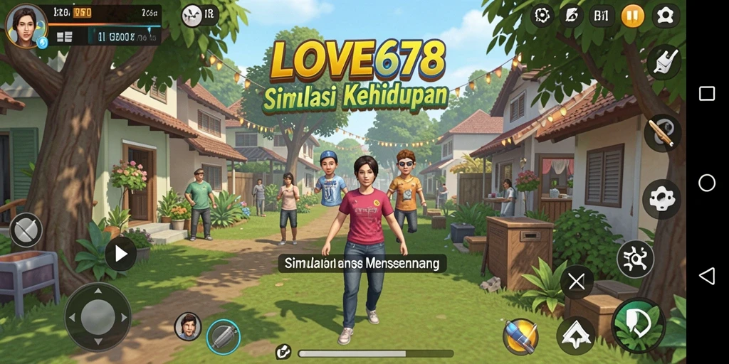 Screenshot utama LOVE678 menampilkan karakter dalam aksi kehidupan sehari-hari.