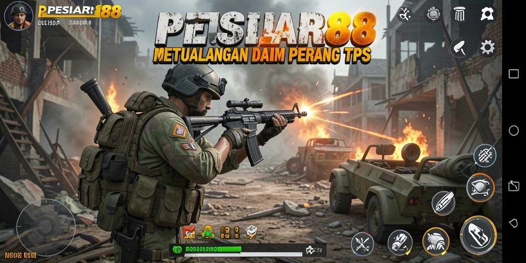 Tampilan gameplay menegangkan dari PESIAR88 dalam aksi TPS.