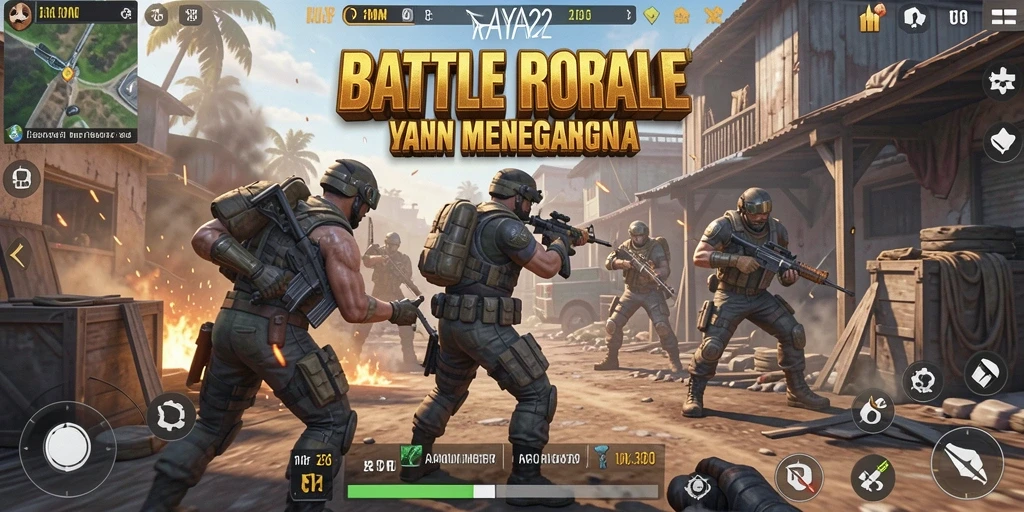 Screenshot gameplay RAYA22 menampilkan aksi Battle Royale mendebarkan.