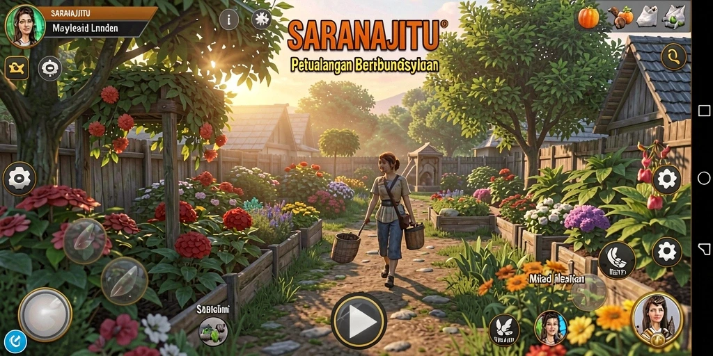 Gameplay SARANAJITU yang menarik dengan kebun yang subur.