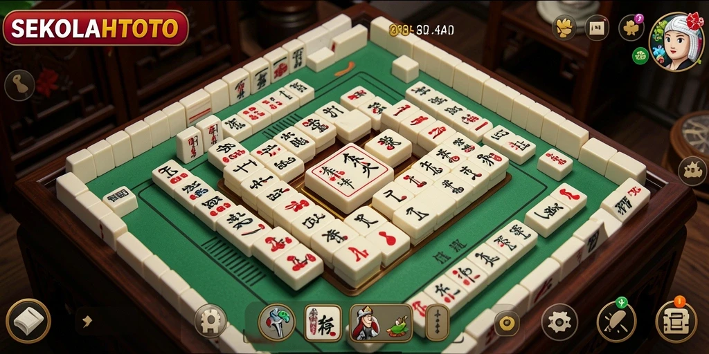 Screenshot gameplay SEKOLAHTOTO yang menampilkan pertandingan Mahjong intens.