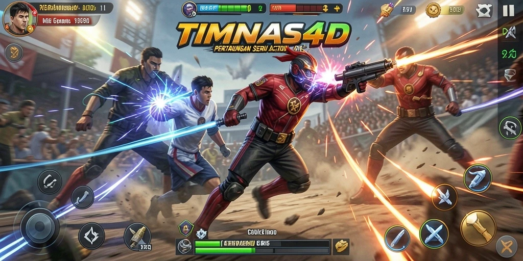 Screenshot gameplay TIMNAS4D yang menunjukkan aksi pertempuran seru.