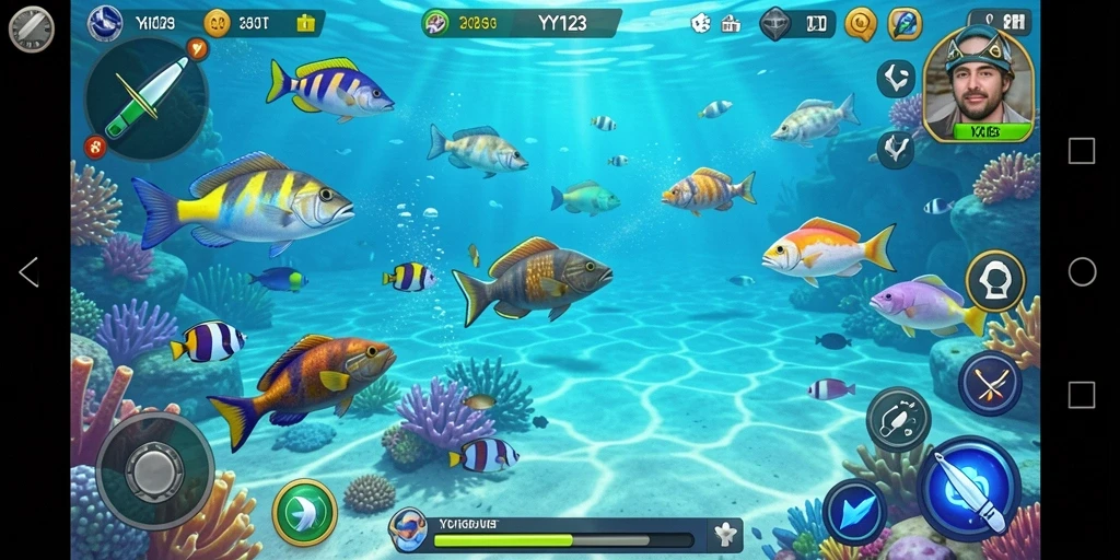Tampilan gameplay seru dari YY123 saat menangkap ikan.