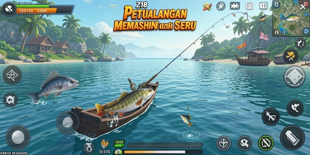 Screenshot gameplay Z18 dengan pengalaman memancing yang mendebarkan.